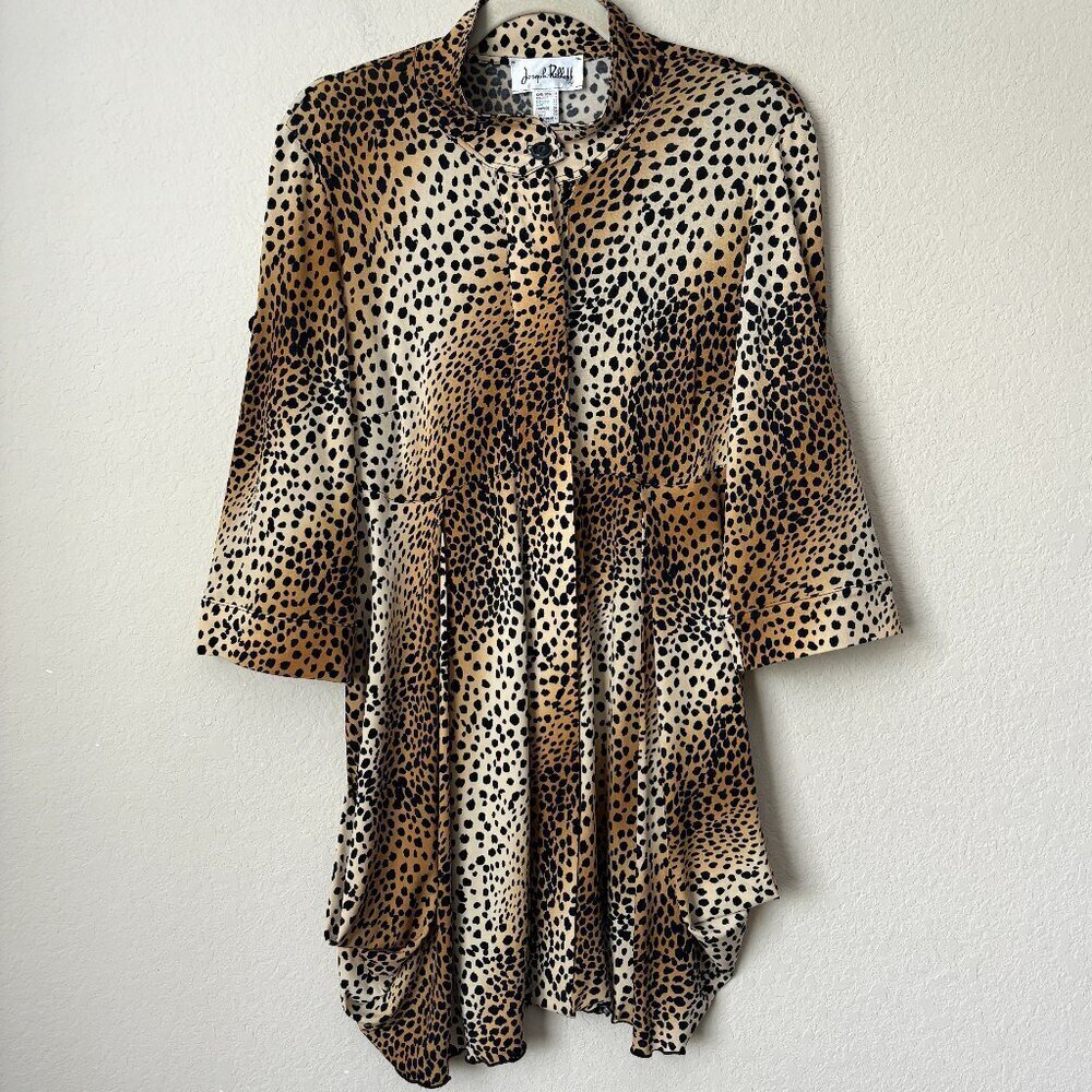 Joseph Ribkoff Cheetah Leopard Print Button Front Longline Tunic Top